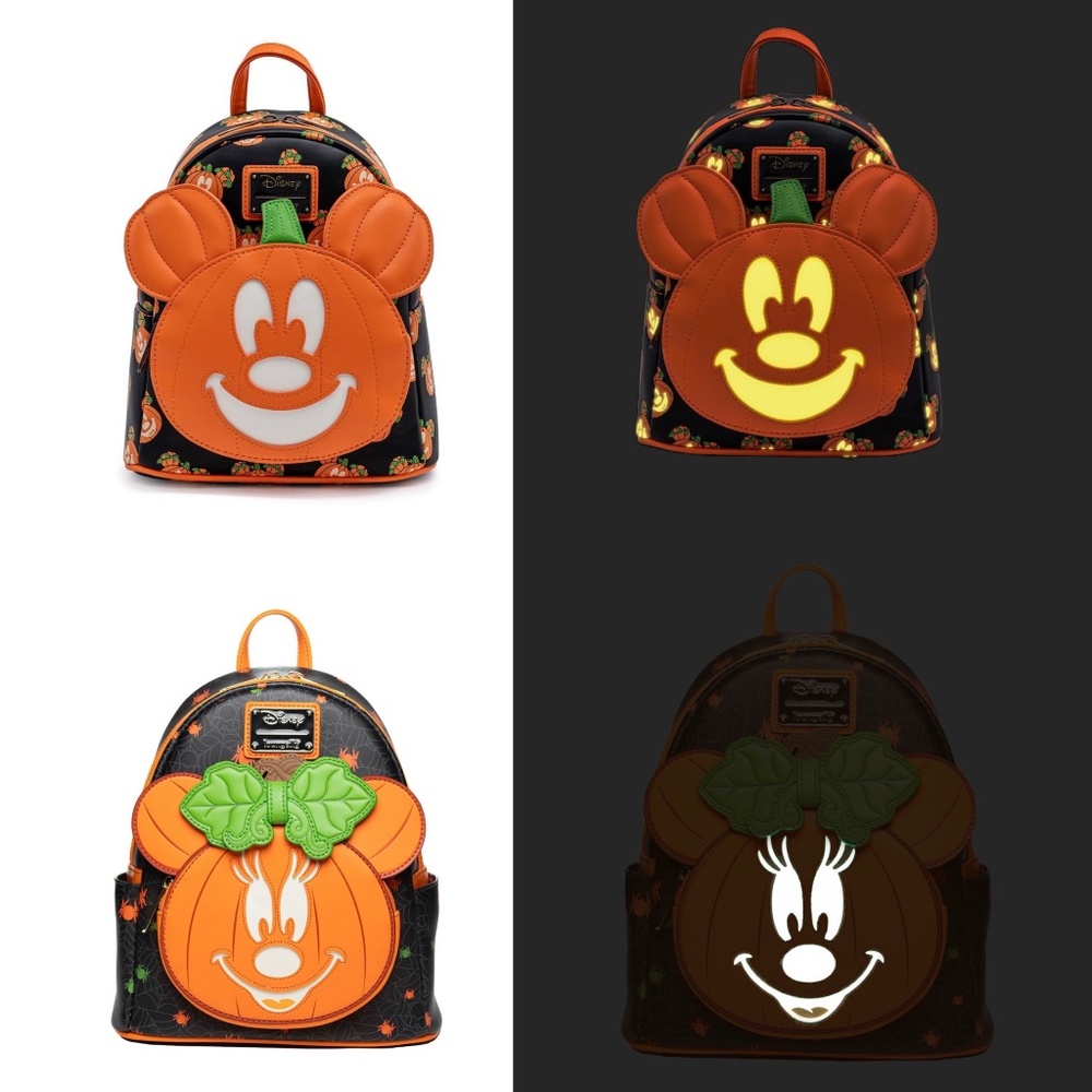 Loungefly Disney Glow in the Dark Pumpkin Minnie & Mickey Mouse Mini Backpack
